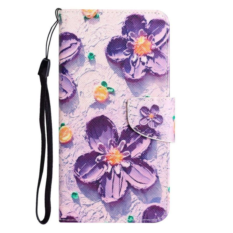 Θήκη Flip Samsung Galaxy S23 Plus 5G με κορδονι Μόνο Strap Flowers